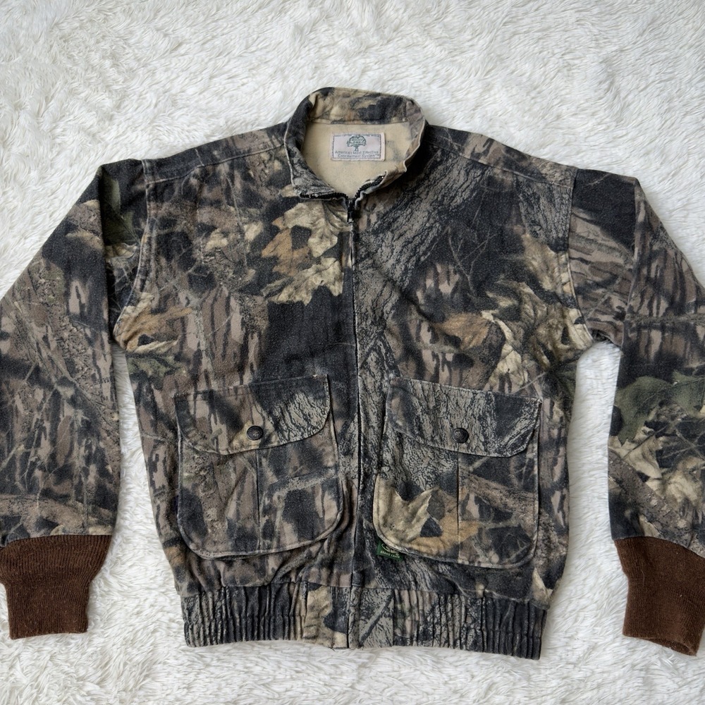 Vtg Mossy Oak Camo Jacket Mens Small Cotton Full Zip Concealment System USA Rare